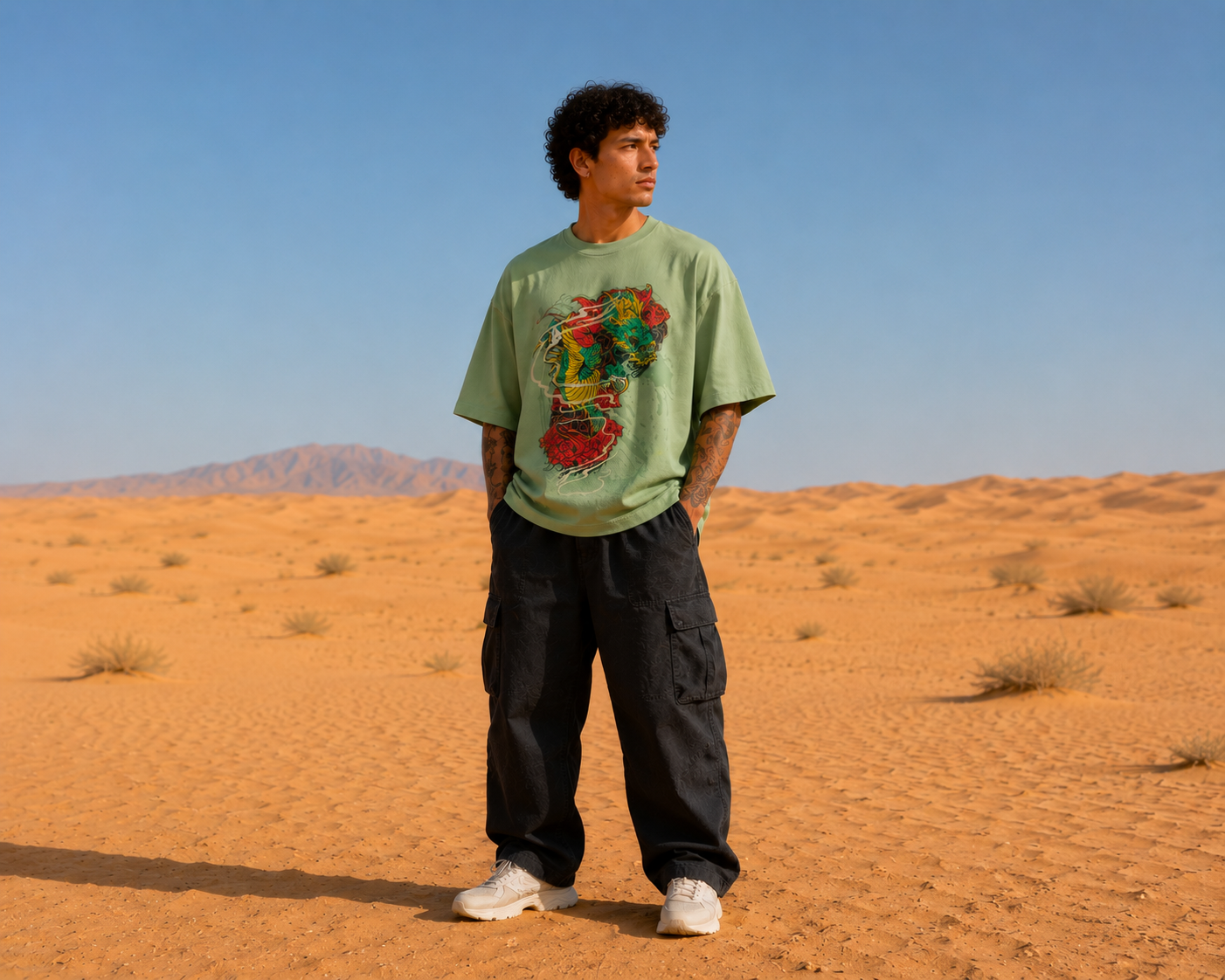 Men's Dragon Jade Printed Graphic Oversized T-shirt