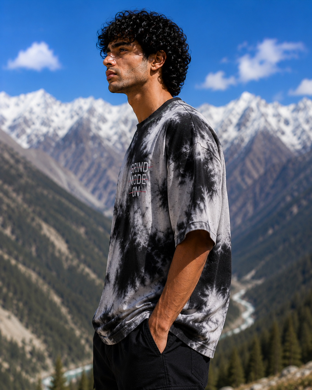 Men's Black Printed Oversized T-shirt