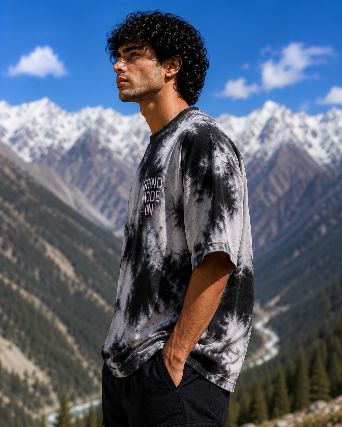 Men's Black Printed Oversized T-shirt