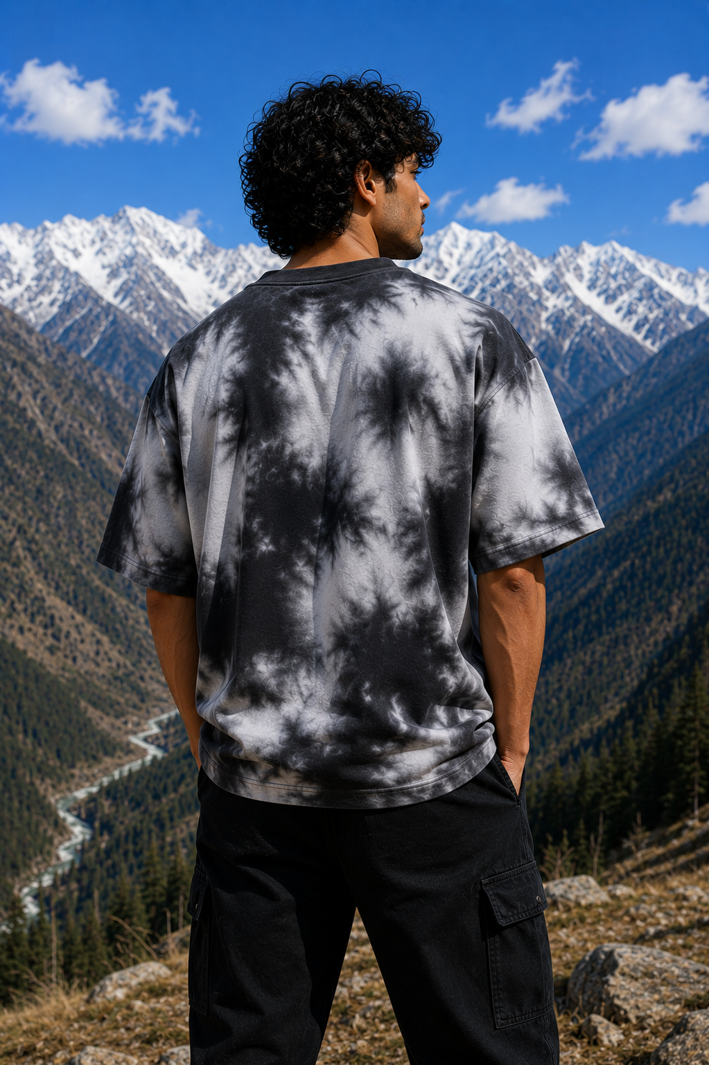 Men's Black Printed Oversized T-shirt
