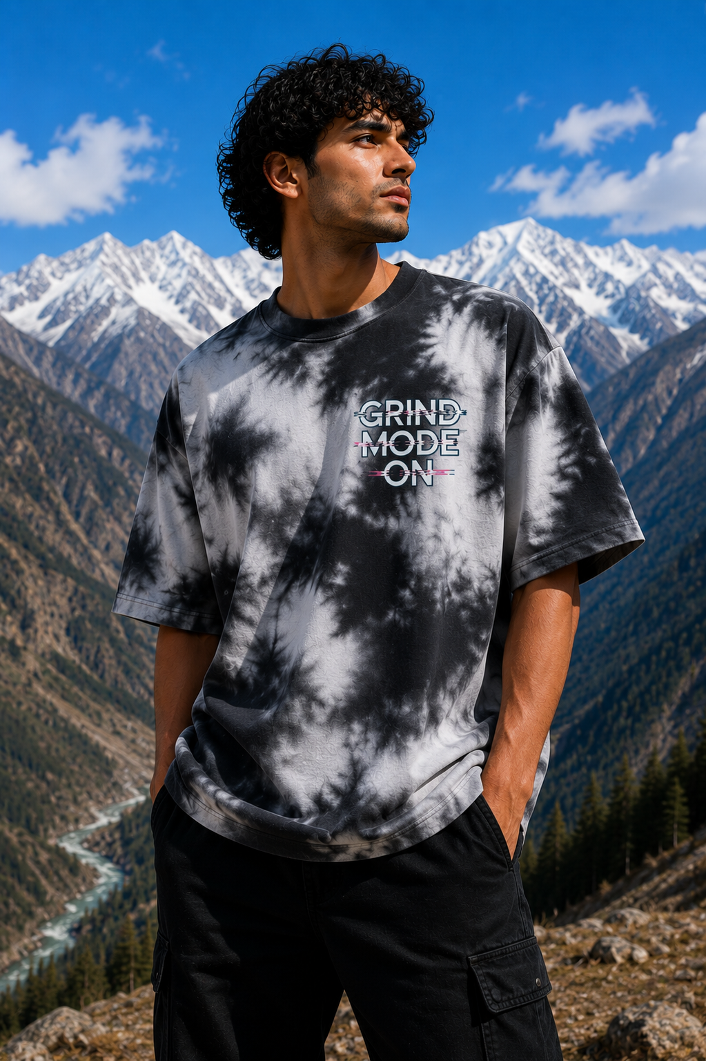 Men's Black Printed Oversized T-shirt