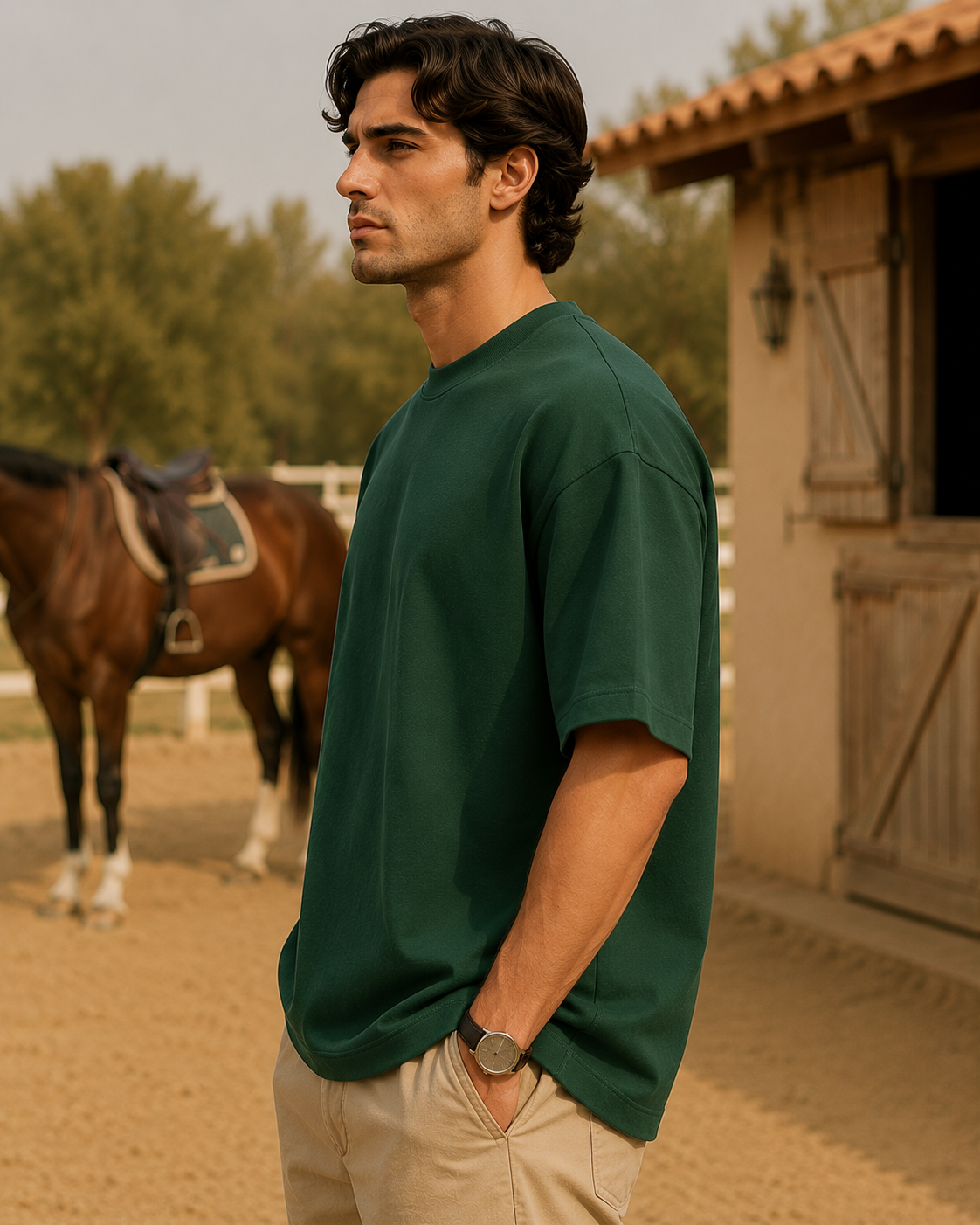 Men's Bottle Green Oversized T-shirt