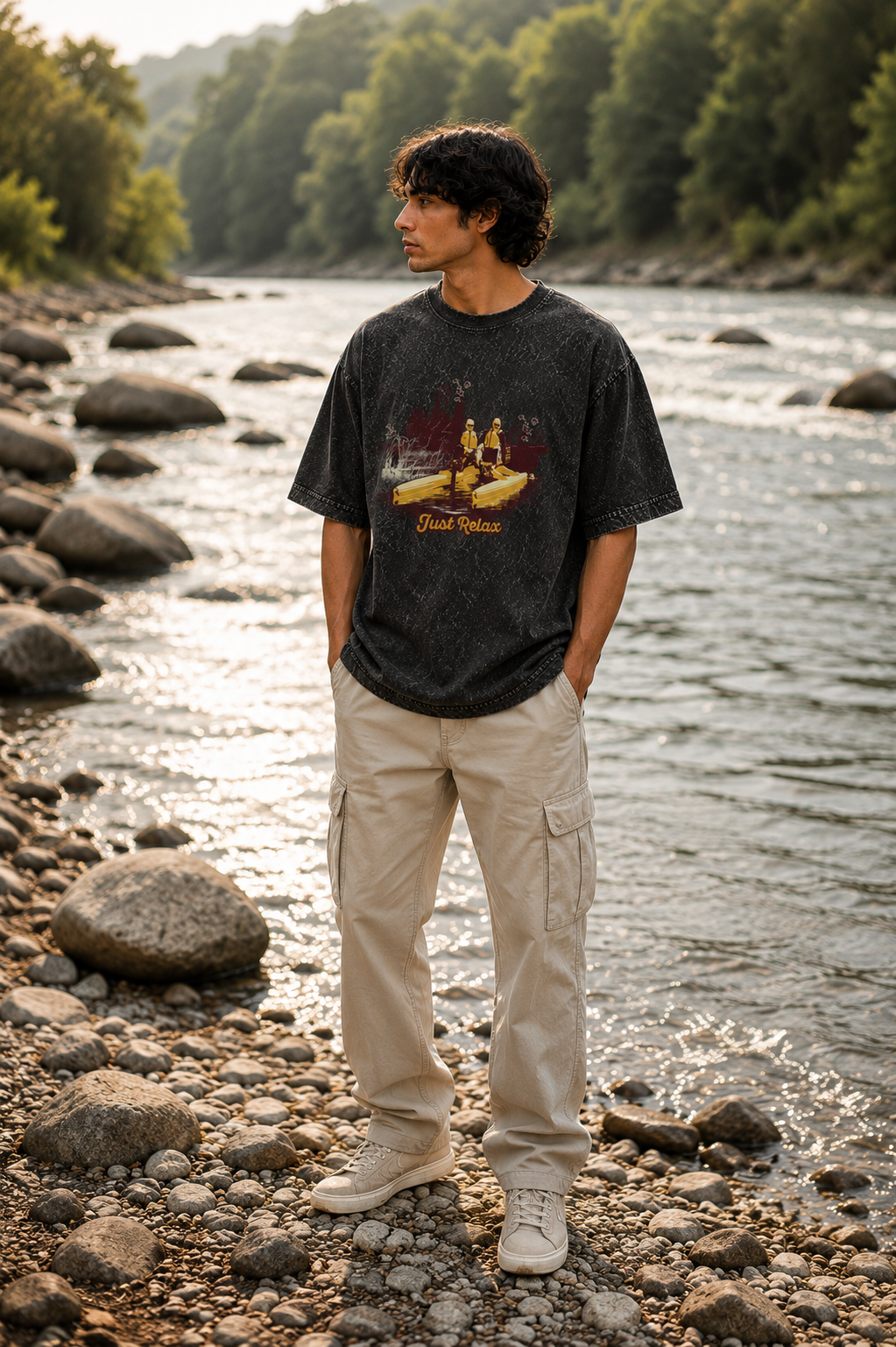 Men's Olive Green Acid Wash Oversized T-shirt.