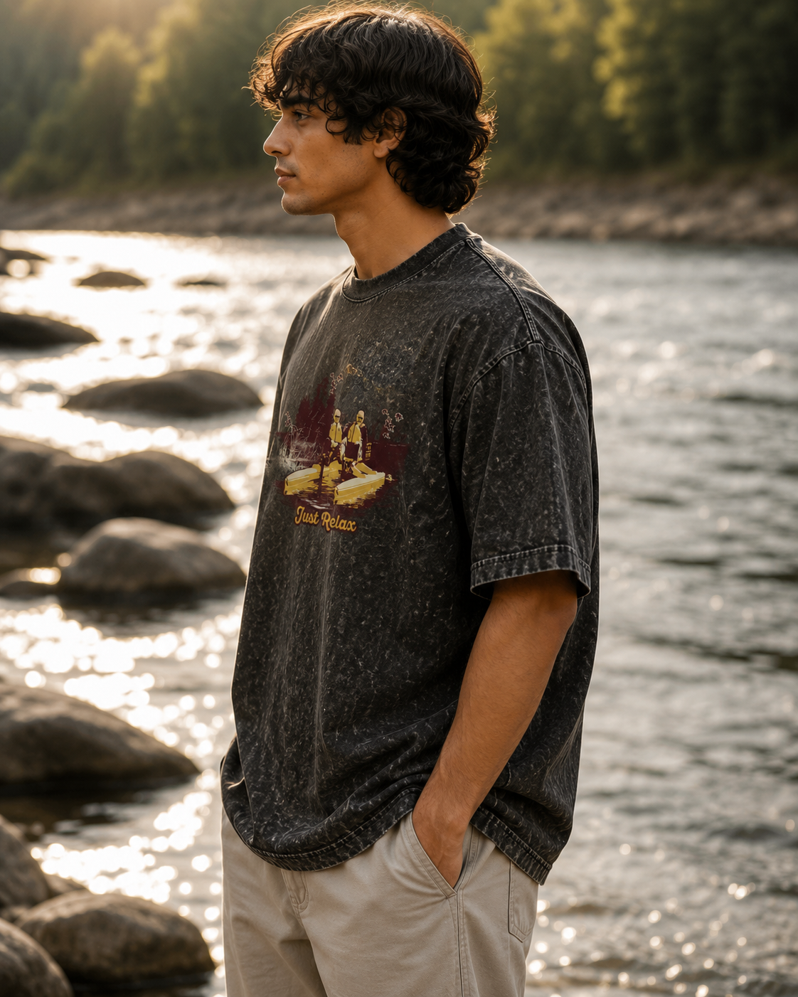 Men's Olive Green Acid Wash Oversized T-shirt.