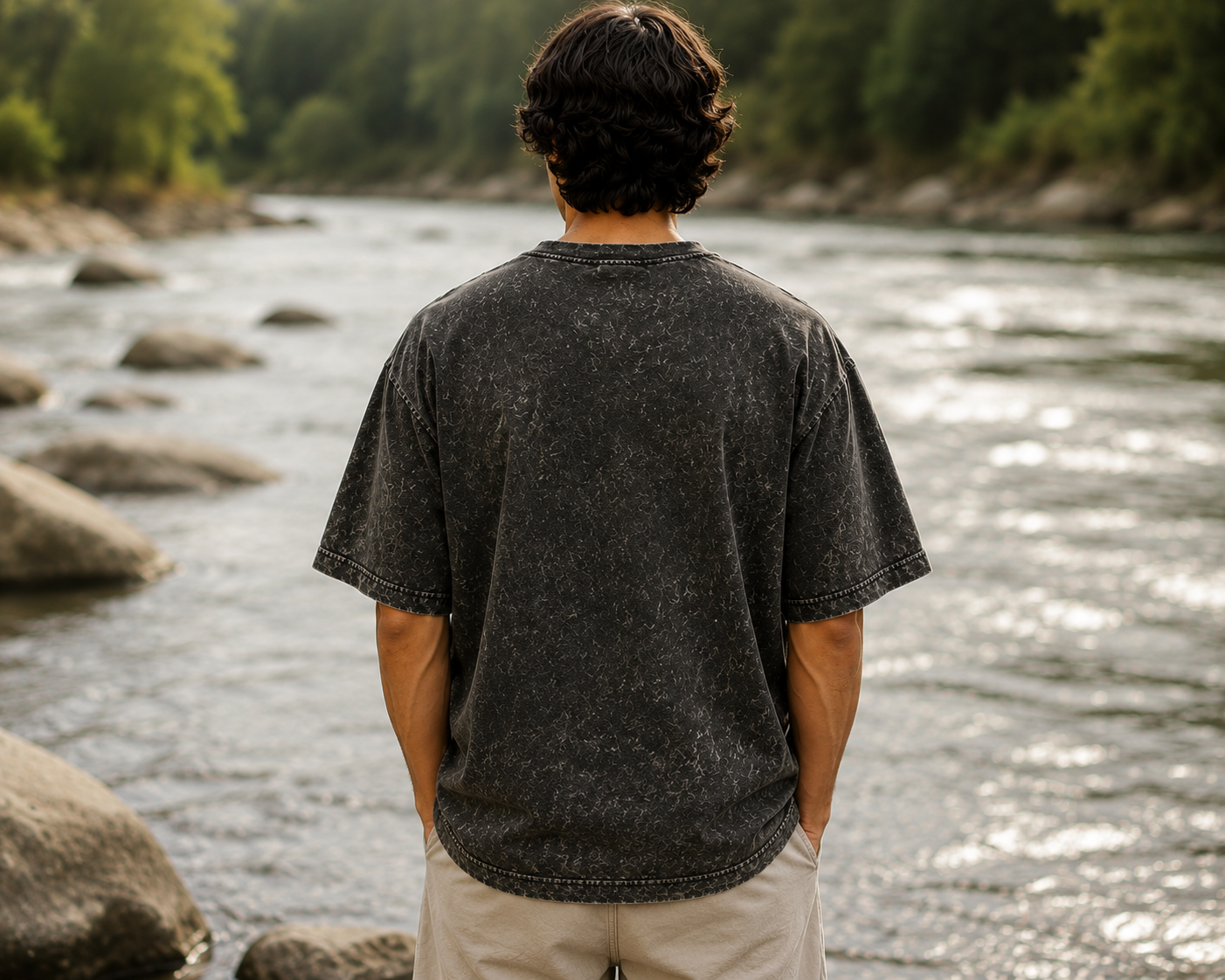 Men's Olive Green Acid Wash Oversized T-shirt.