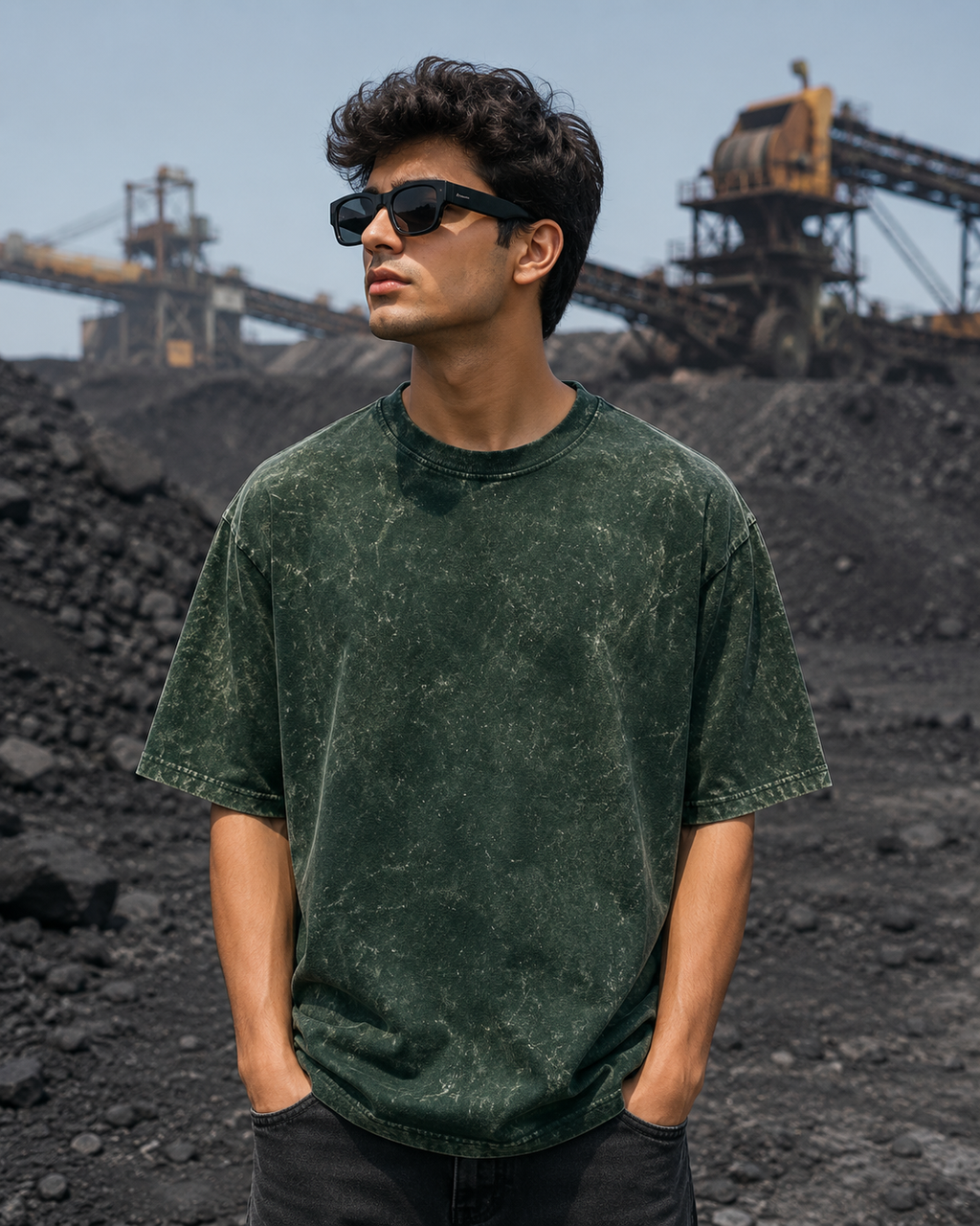 Men's Bottle Green Oversized T-shirt.
