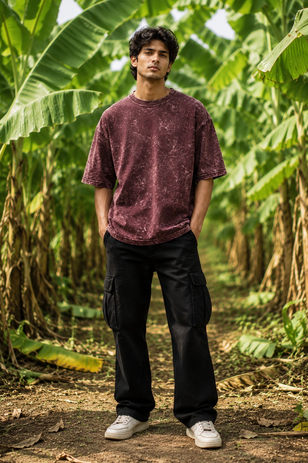 Men's Maroon Oversized T-shirt.
