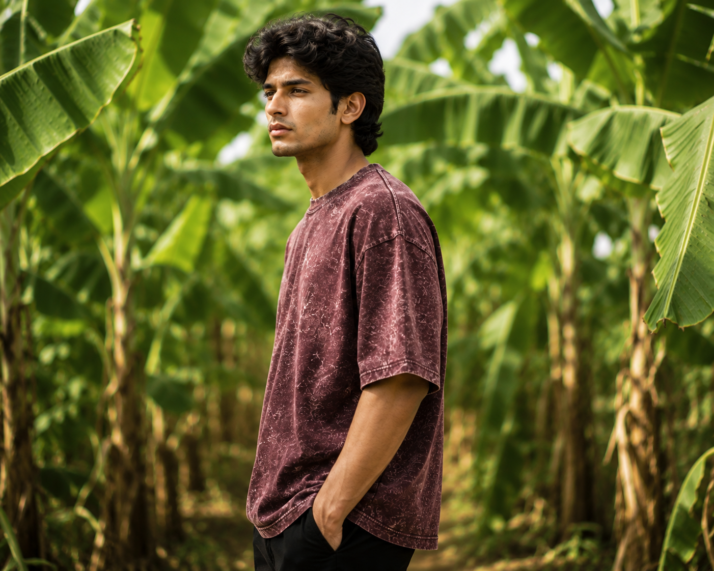 Men's Maroon Oversized T-shirt.