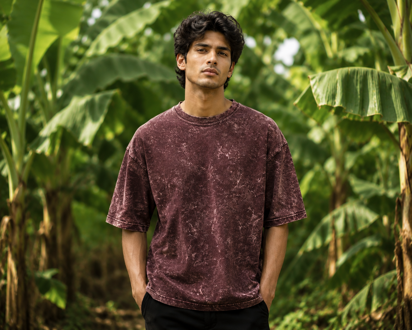 Men's Maroon Oversized T-shirt.