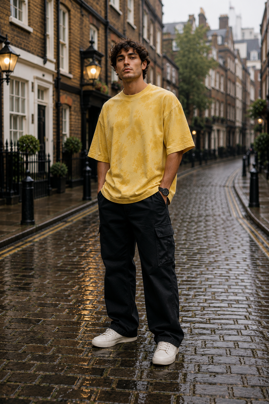 Men's Yellow Plain Oversized T-shirt