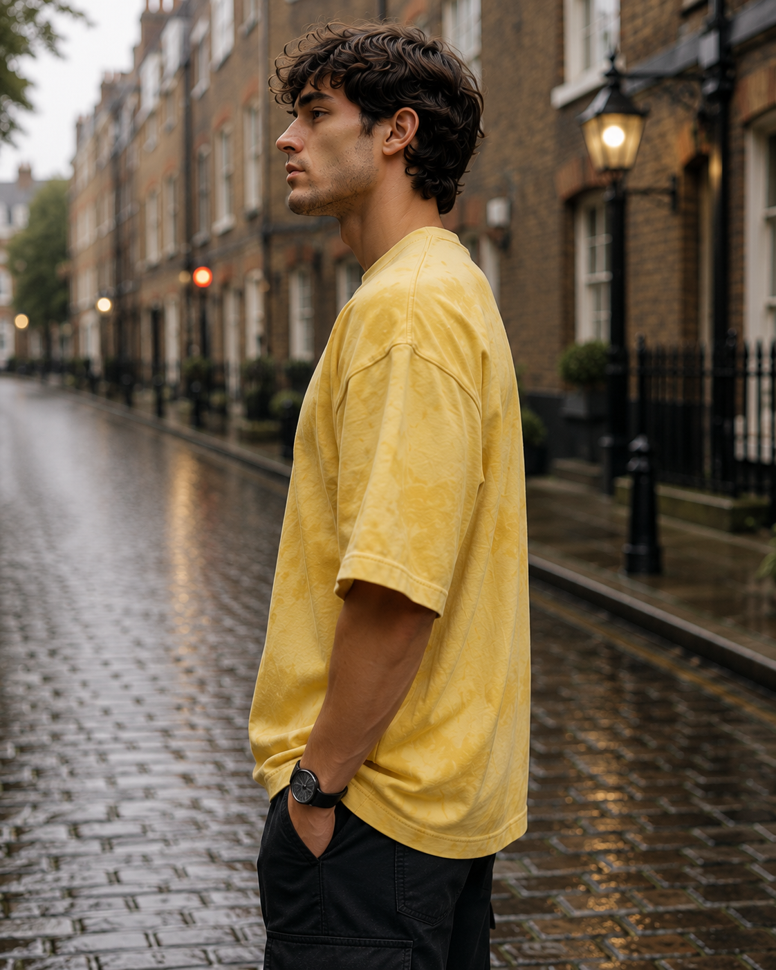Men's Yellow Plain Oversized T-shirt
