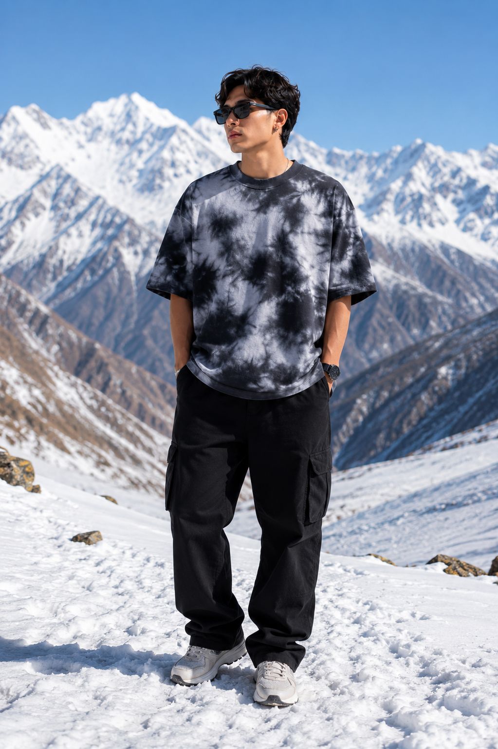 Men's White Black Plain Oversized T-shirt