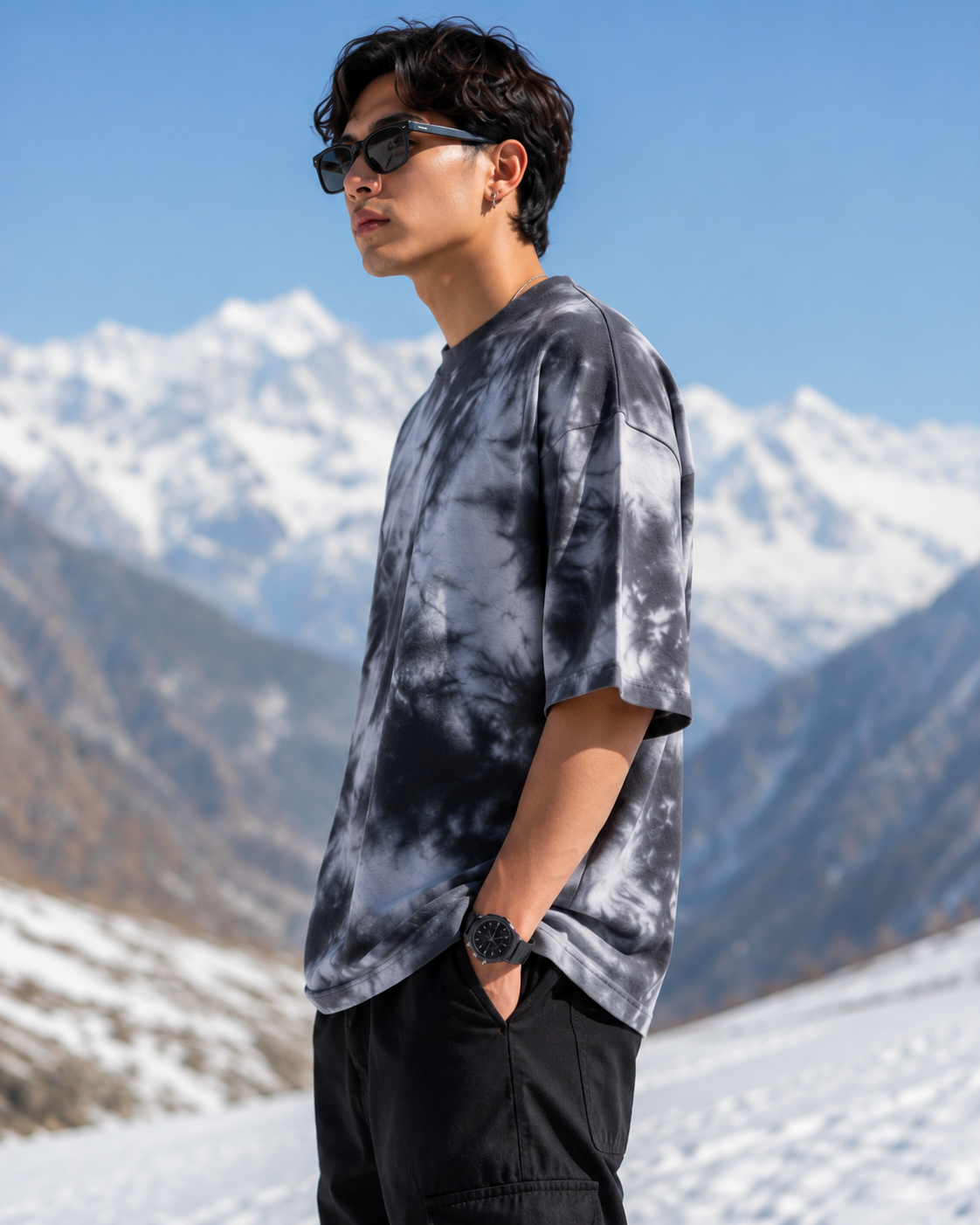 Men's White Black Plain Oversized T-shirt