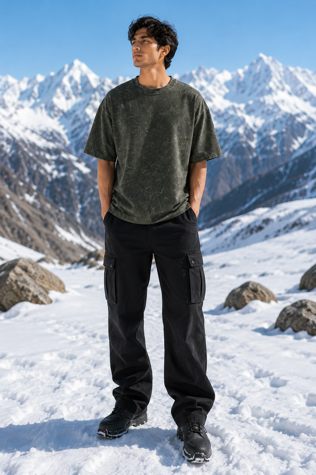 Men's Olive Green Oversized T-shirt.