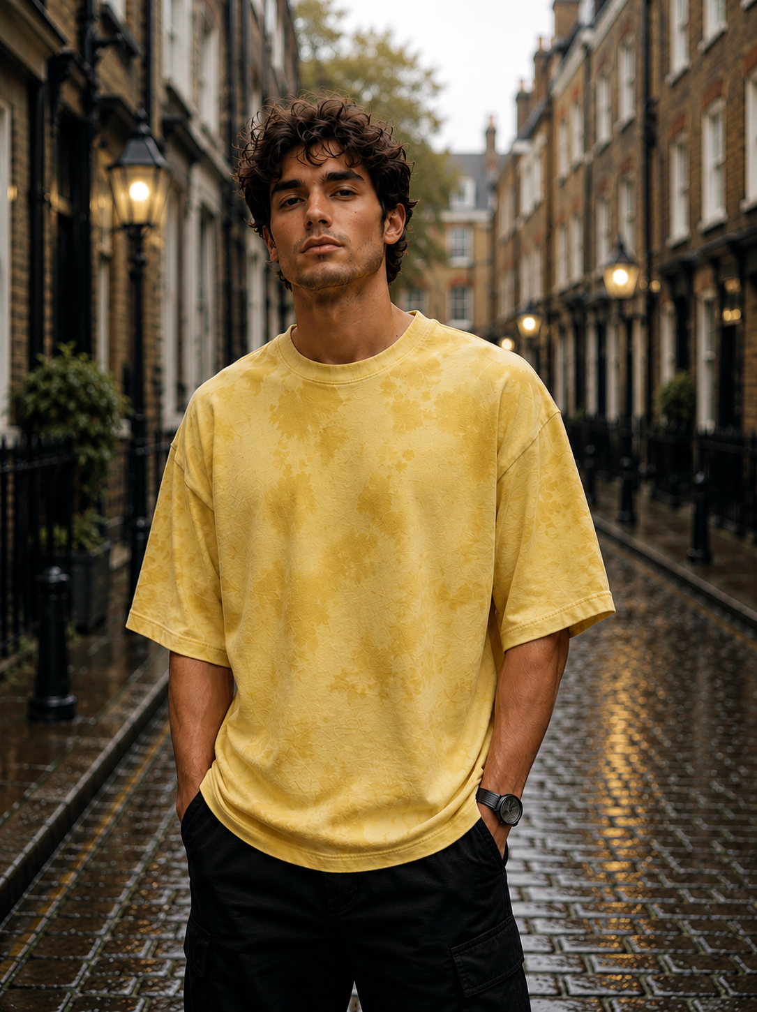Men's Yellow Plain Oversized T-shirt