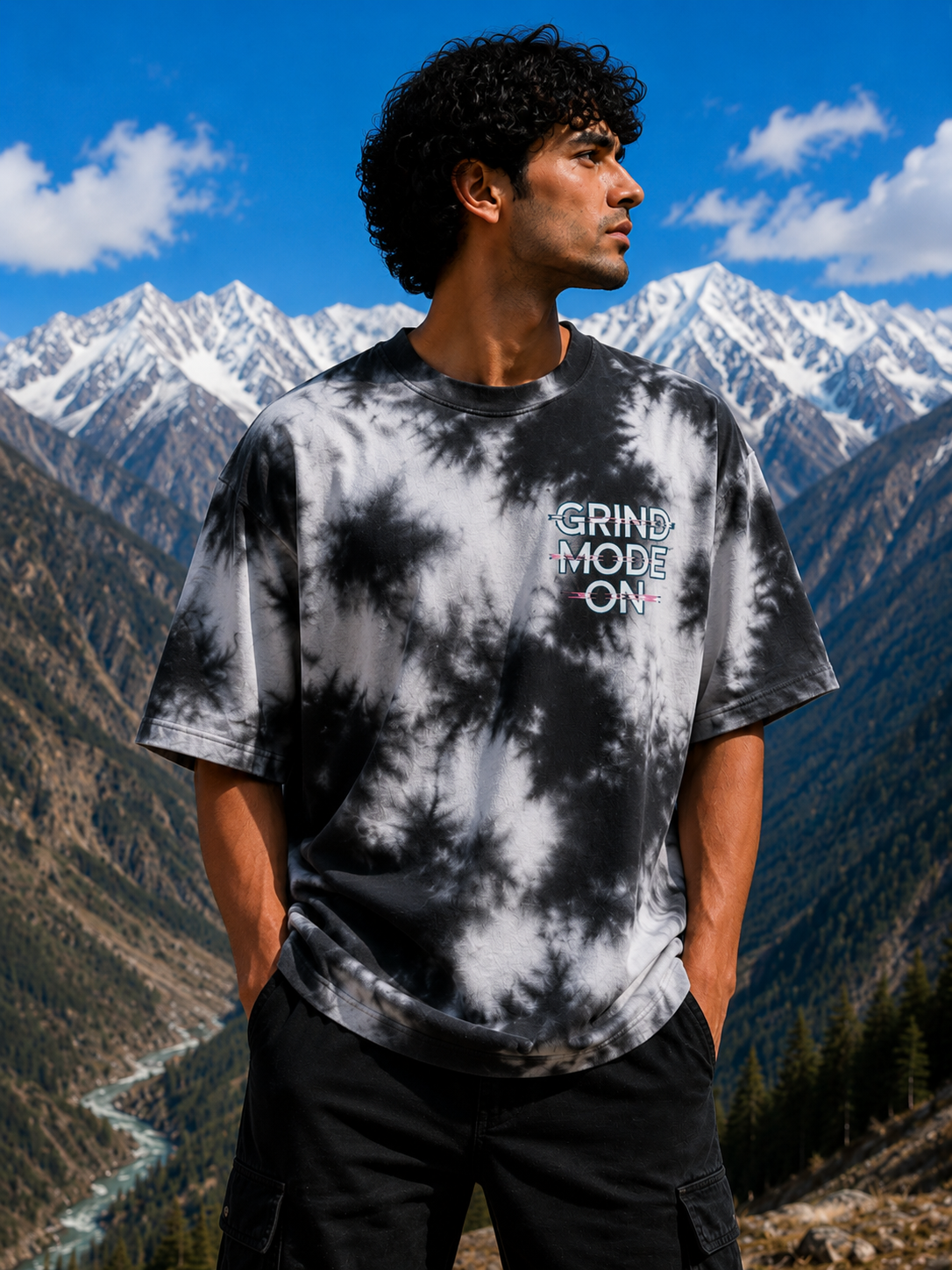 Men's Black Printed Oversized T-shirt