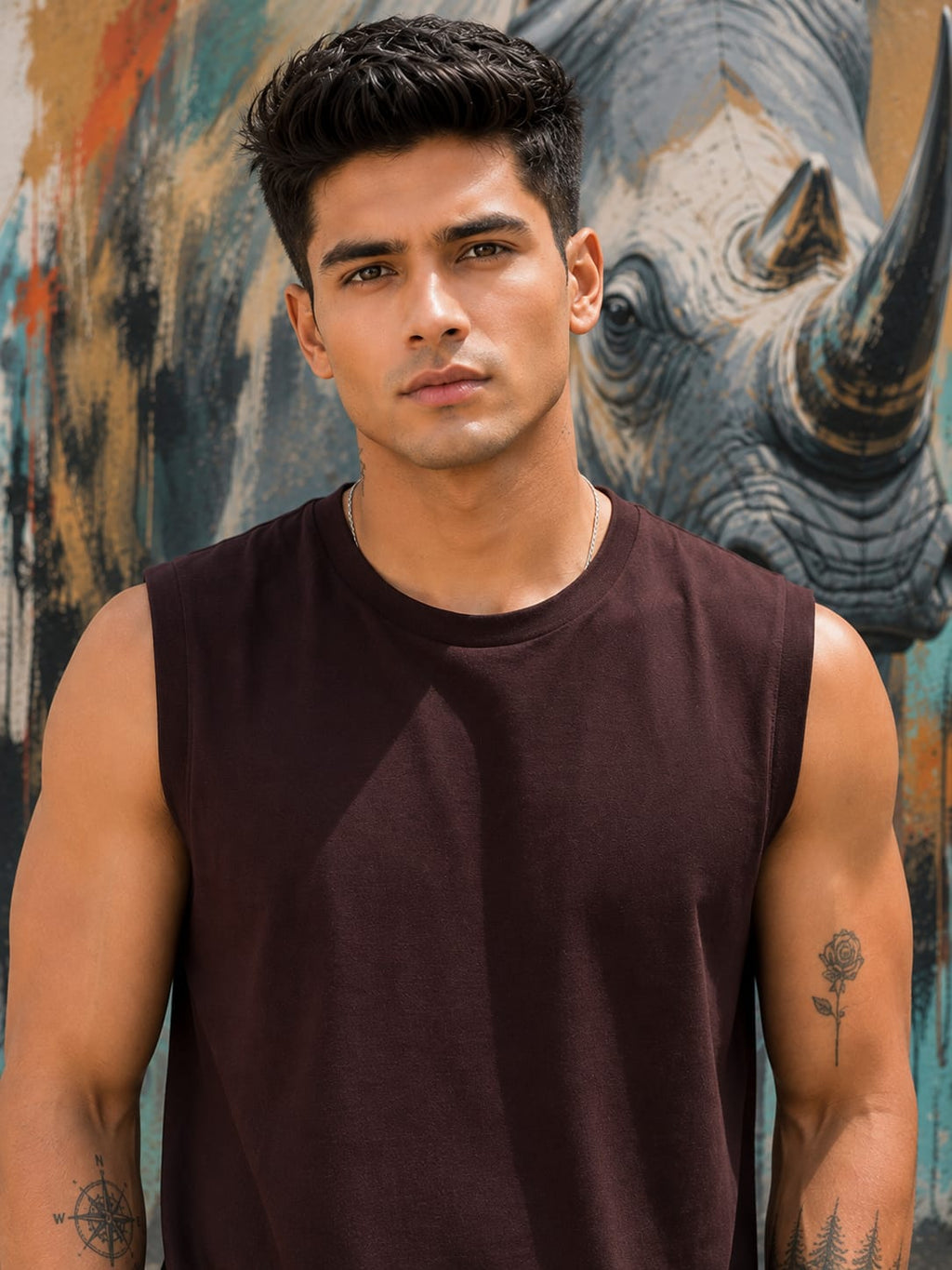 Men's Premium Maroon Sleeveless T-Shirt