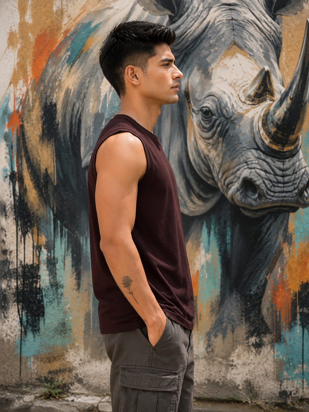 Men's Premium Maroon Sleeveless T-Shirt