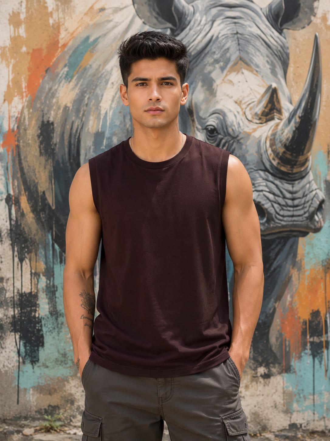 Men's Premium Maroon Sleeveless T-Shirt