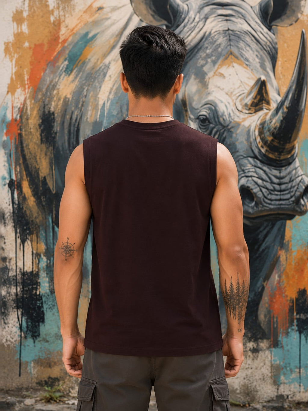 Men's Premium Maroon Sleeveless T-Shirt