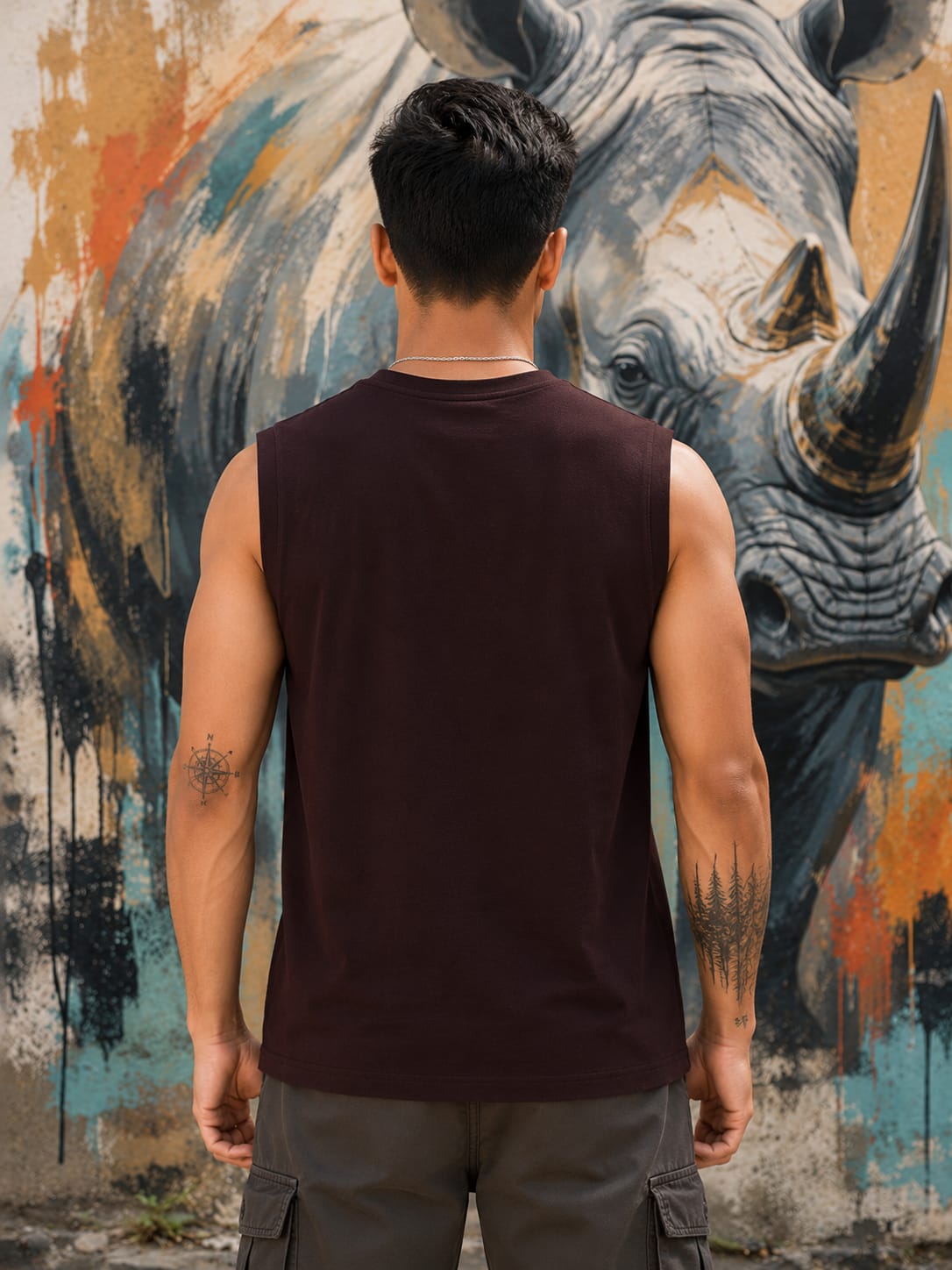 Men's Premium Maroon Sleeveless T-Shirt