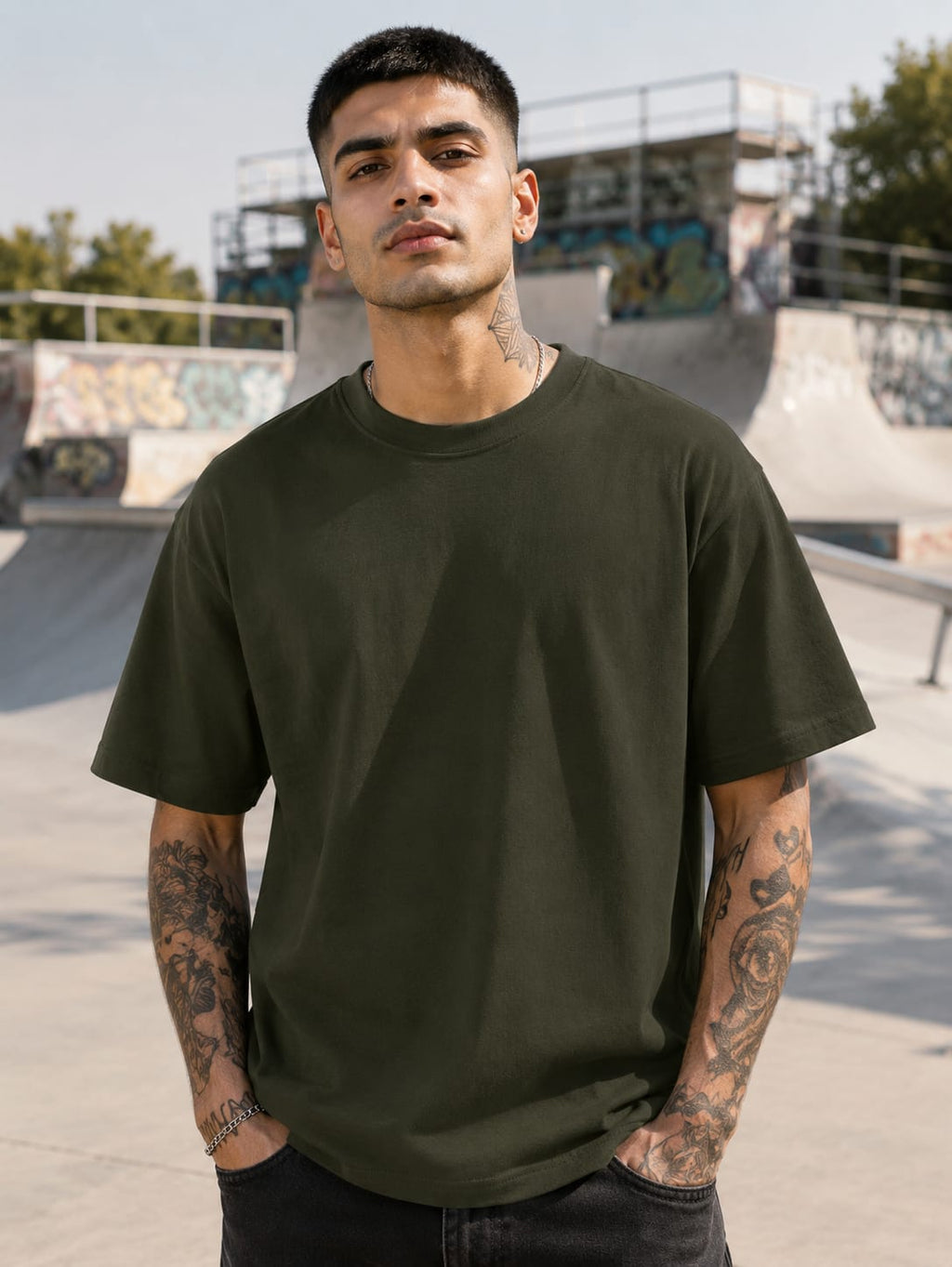 Men's Premium Olive Green Classic Crew T-Shirt