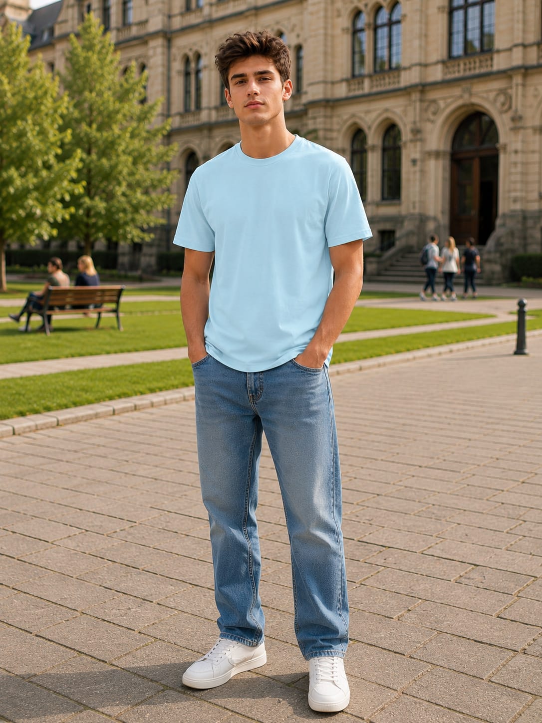 Men's Premium Baby Blue Classic Crew T-Shirt