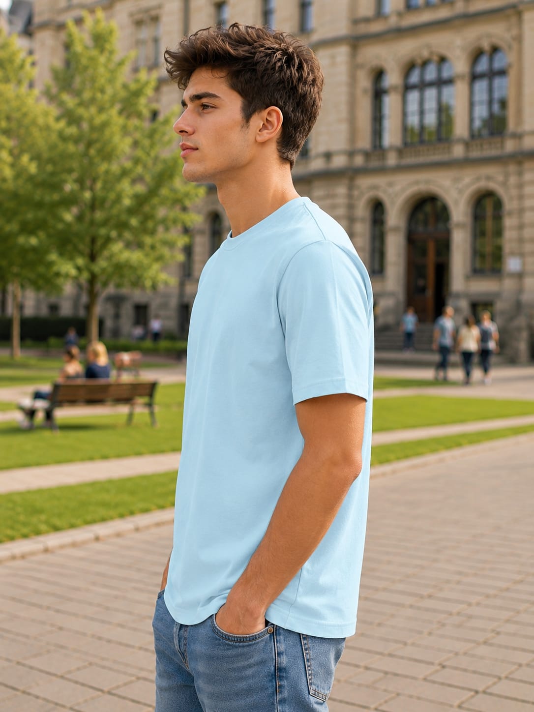 Men's Premium Baby Blue Classic Crew T-Shirt