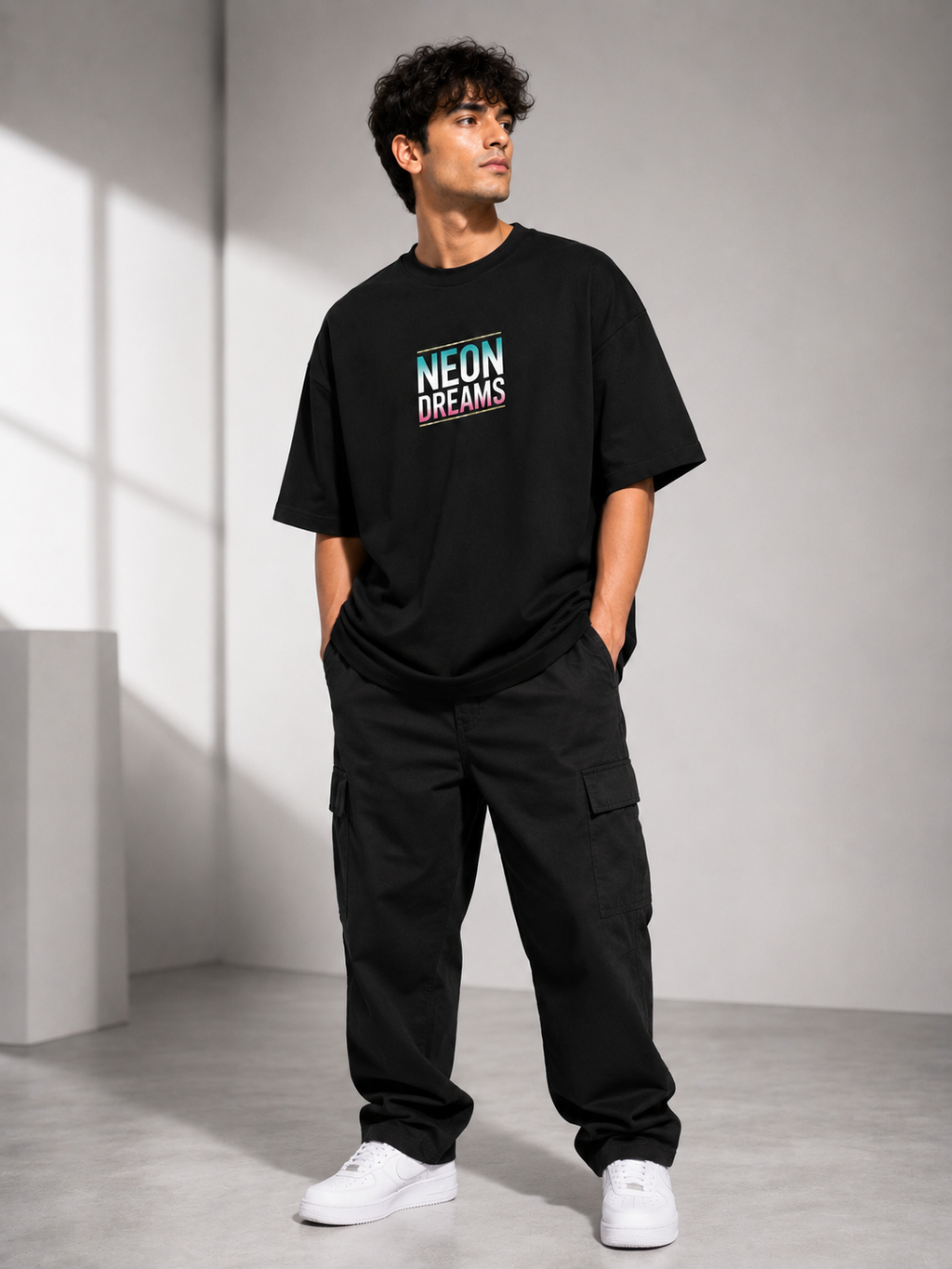 Men's Black ND Typography Oversized T-Shirt