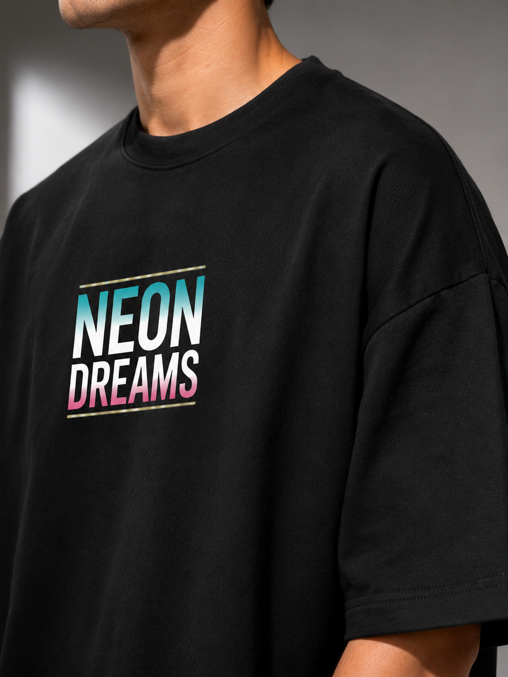 Men's Black ND Typography Oversized T-Shirt