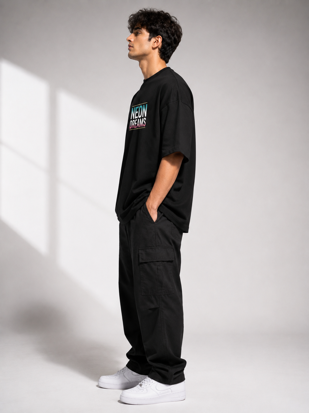 Men's Black ND Typography Oversized T-Shirt