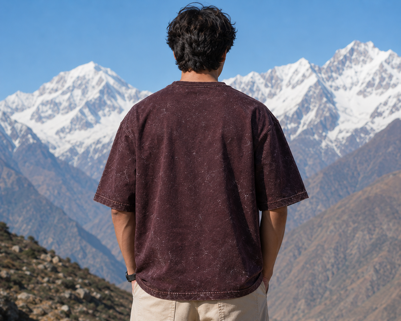 Men's Maroon Oversized Acid Wash T-shirt