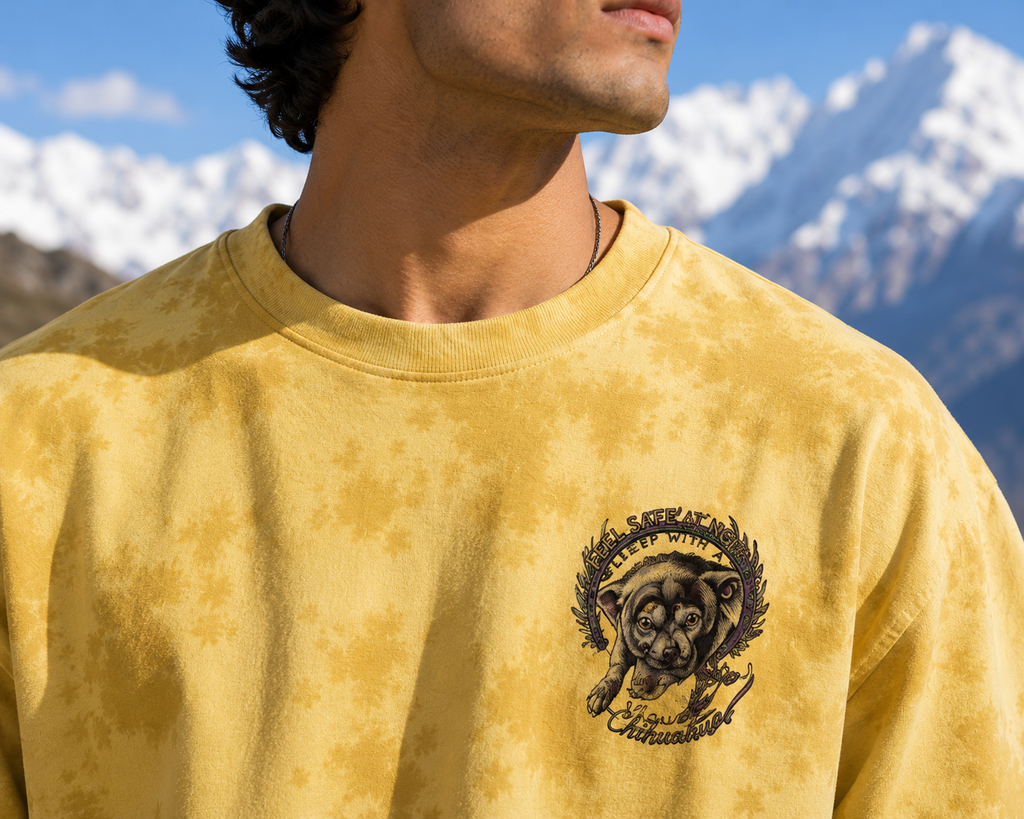 Men's Yellow Minimalist Printed Oversized T-Shirt