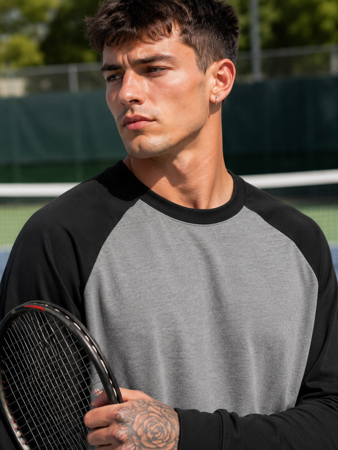Men's Black Charcoal Melange Raglan T-Shirt