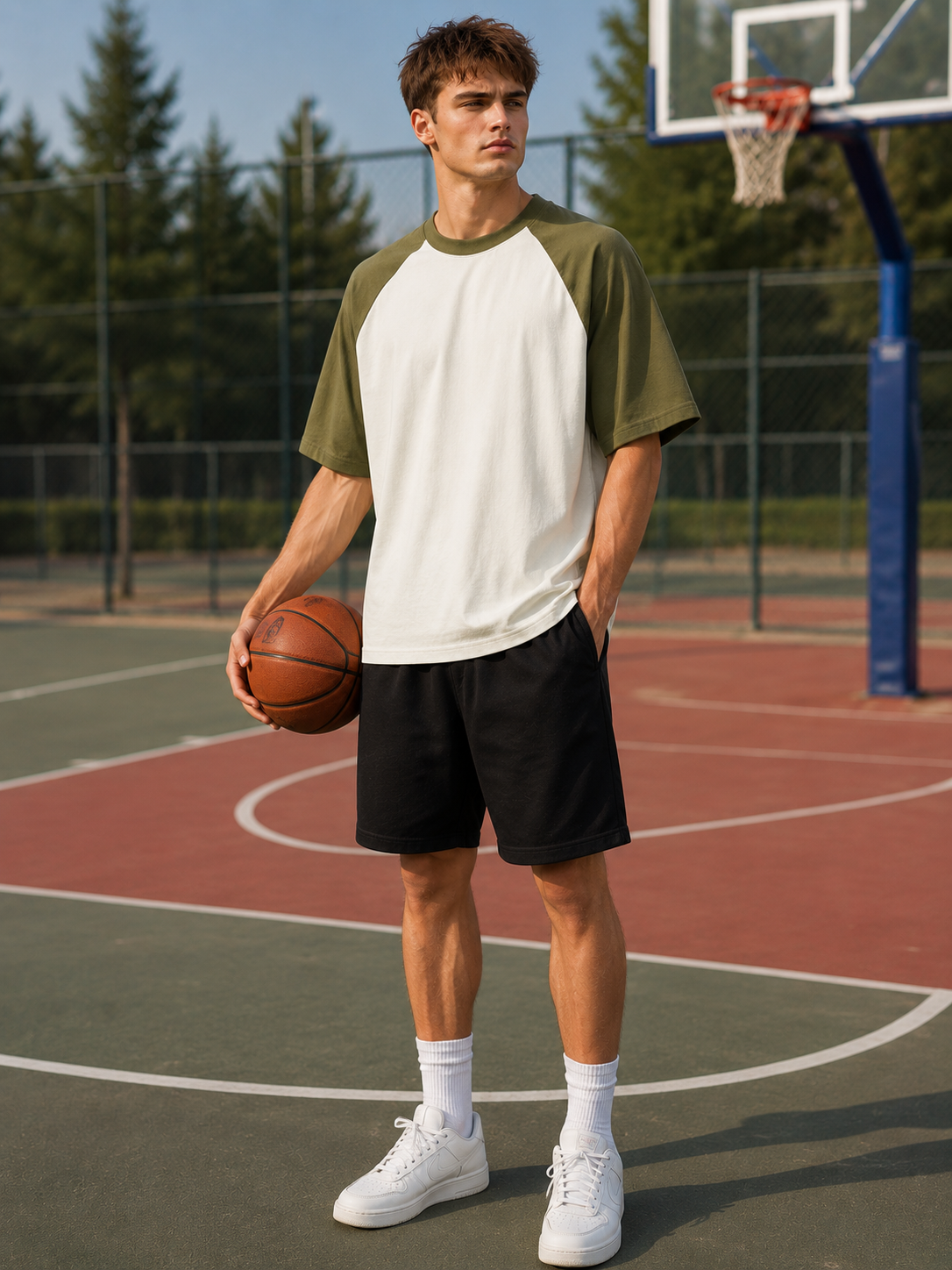 Men's Olive Green Off-White Raglan Oversized T-shirt