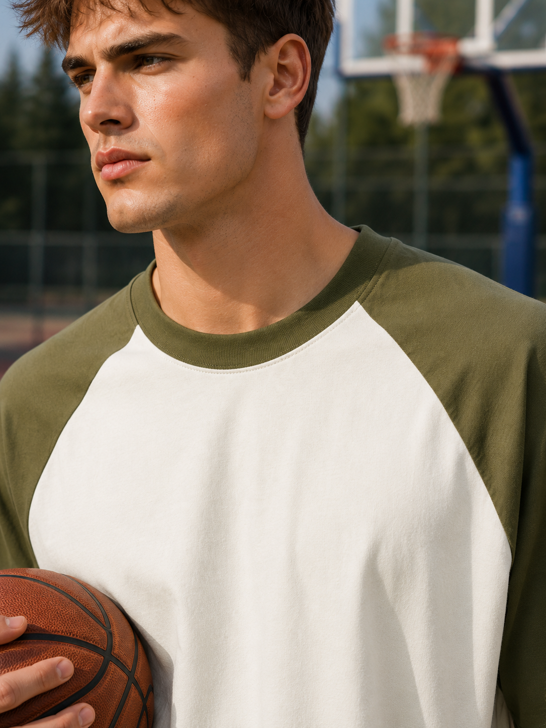 Men's Olive Green Off-White Raglan Oversized T-shirt