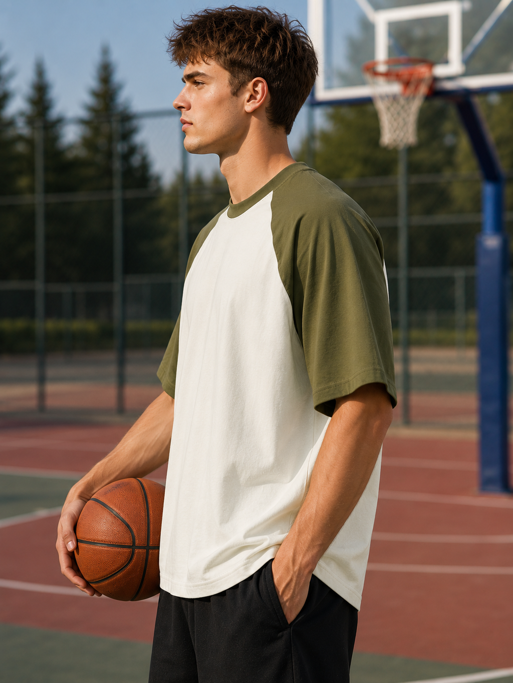 Men's Olive Green Off-White Raglan Oversized T-shirt