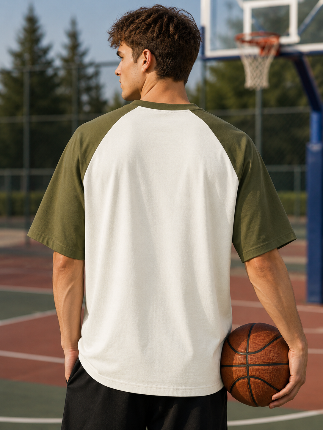 Men's Olive Green Off-White Raglan Oversized T-shirt