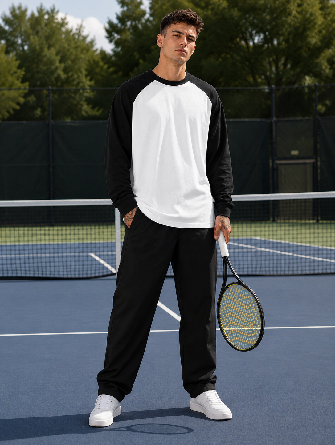 Men's Black White Raglan T-Shirt
