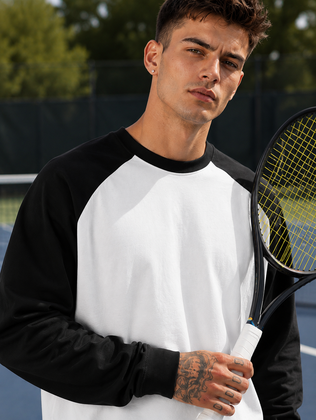 Men's Black White Raglan T-Shirt