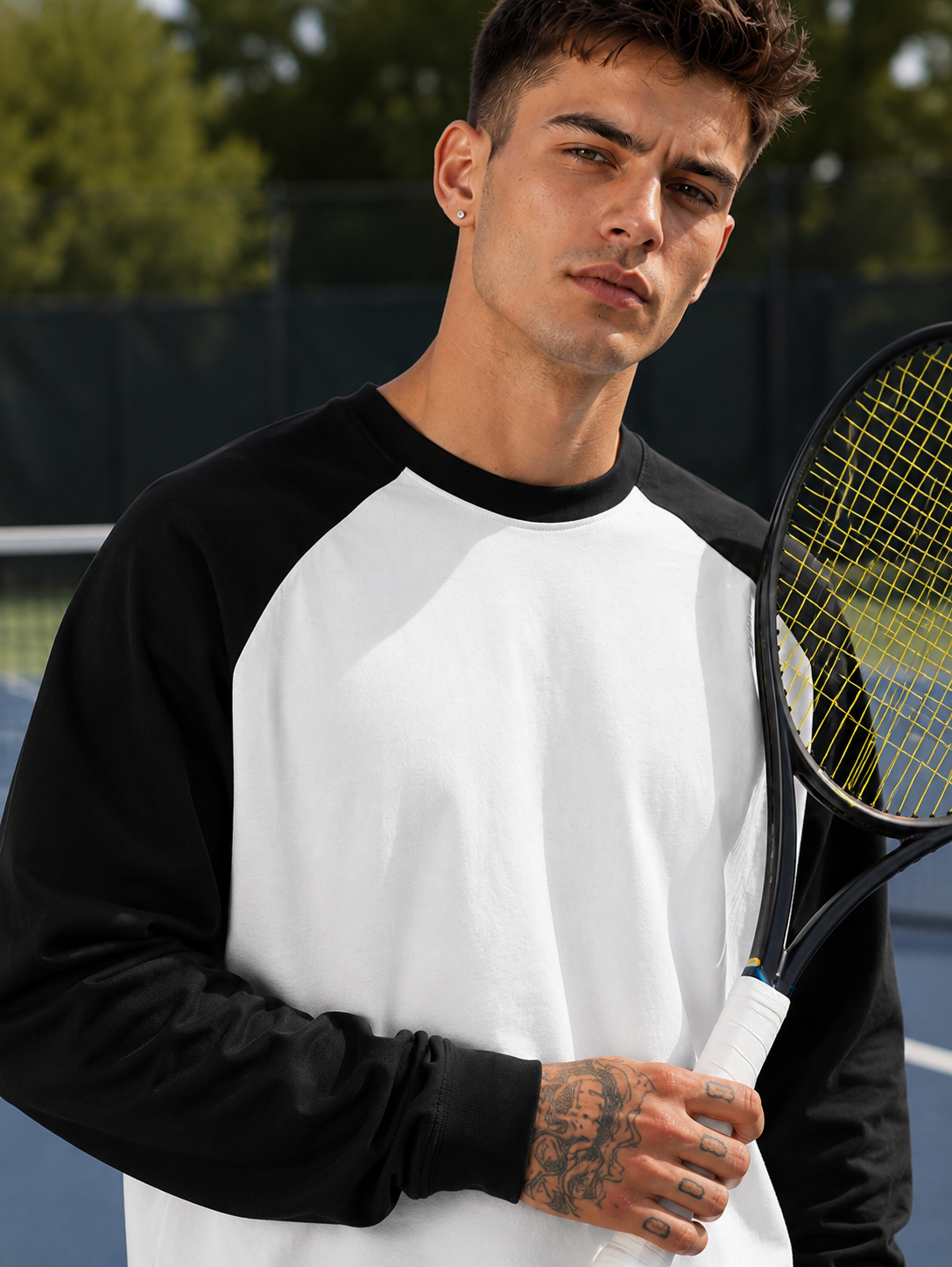 Men's Black White Raglan T-Shirt