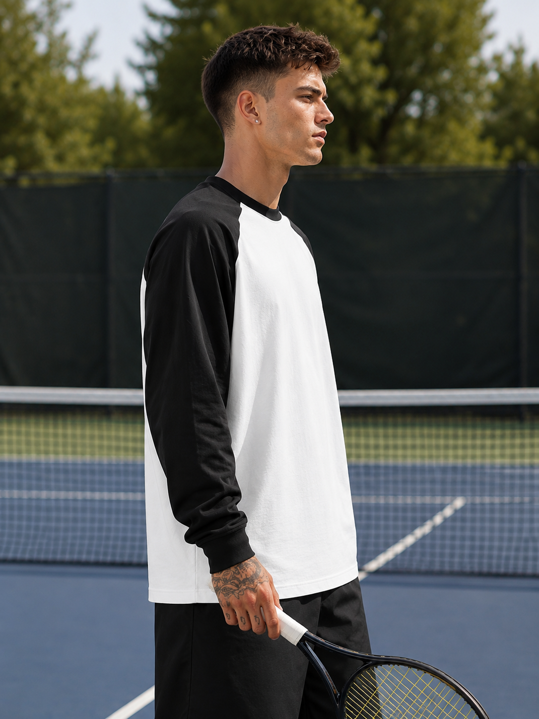 Men's Black White Raglan T-Shirt