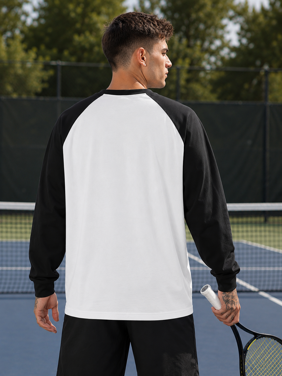 Men's Black White Raglan T-Shirt