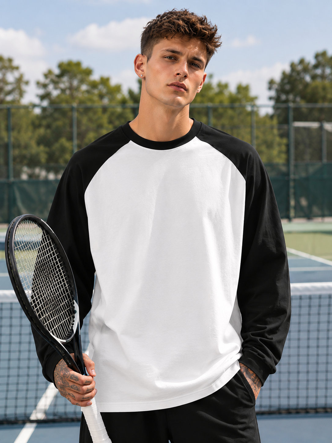 Men's Black White Raglan T-Shirt