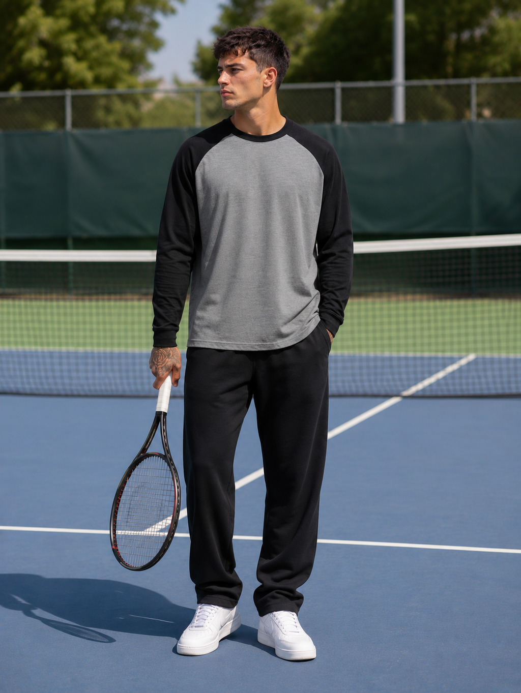 Men's Black Charcoal Melange Raglan T-Shirt