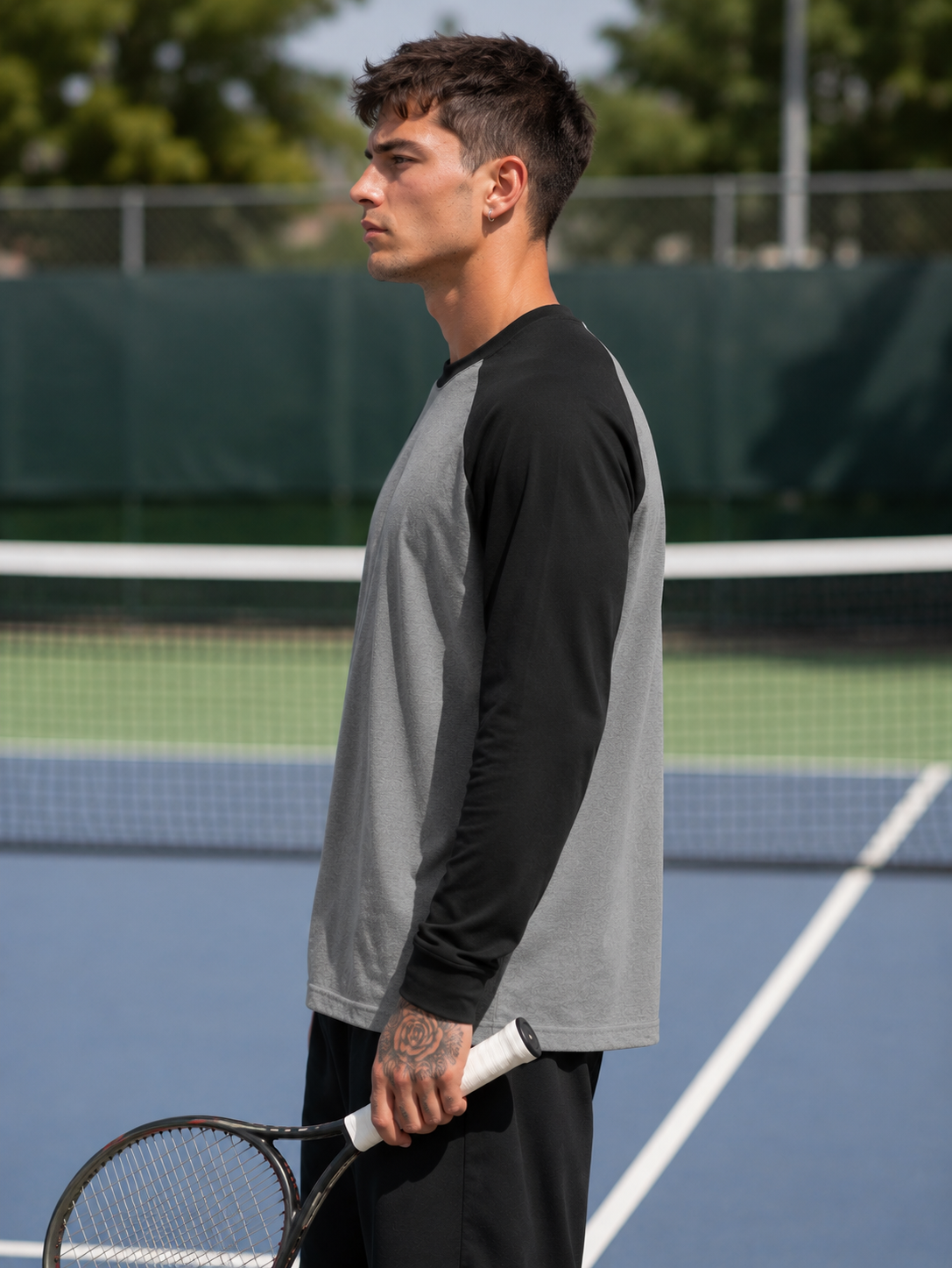 Men's Black Charcoal Melange Raglan T-Shirt