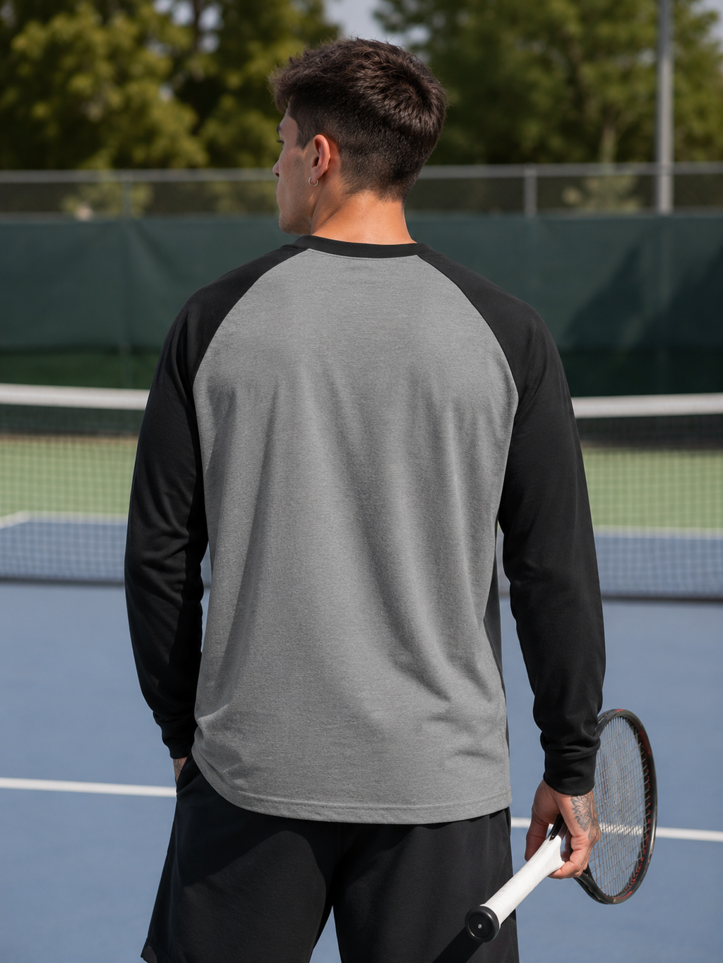 Men's Black Charcoal Melange Raglan T-Shirt
