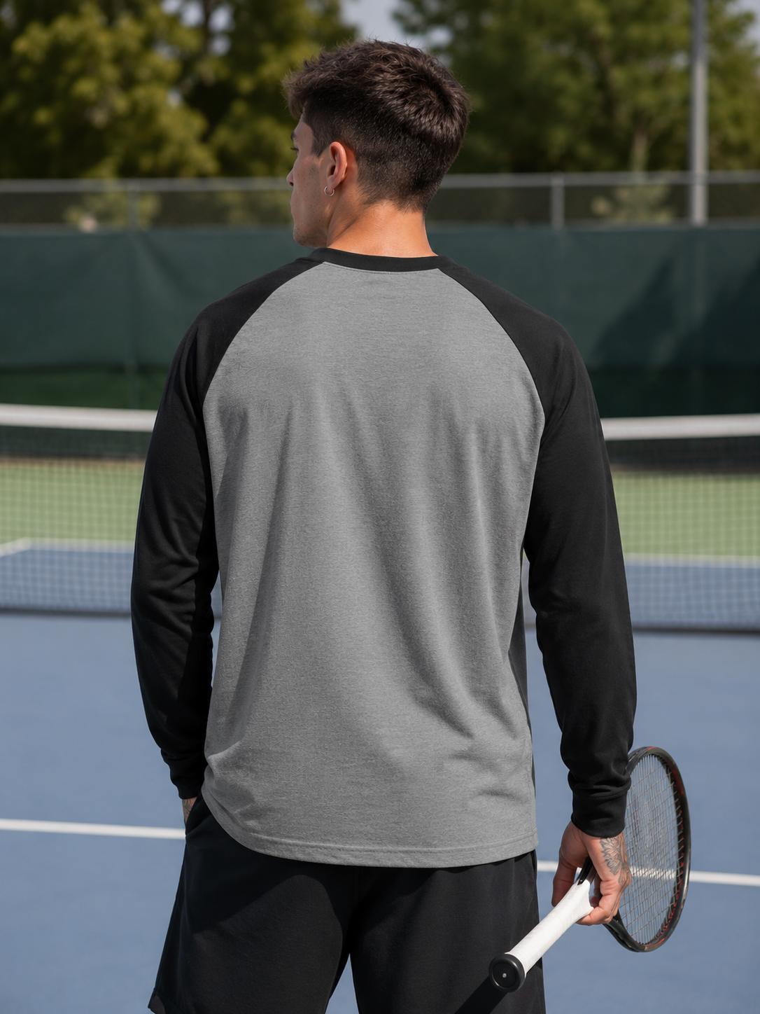 Men's Black Charcoal Melange Raglan T-Shirt