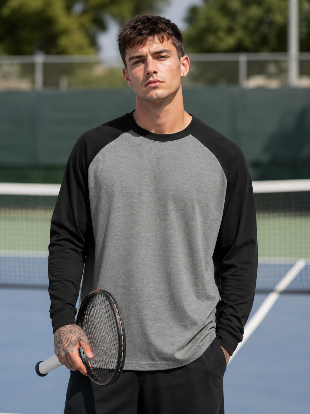 Men's Black Charcoal Melange Raglan T-Shirt