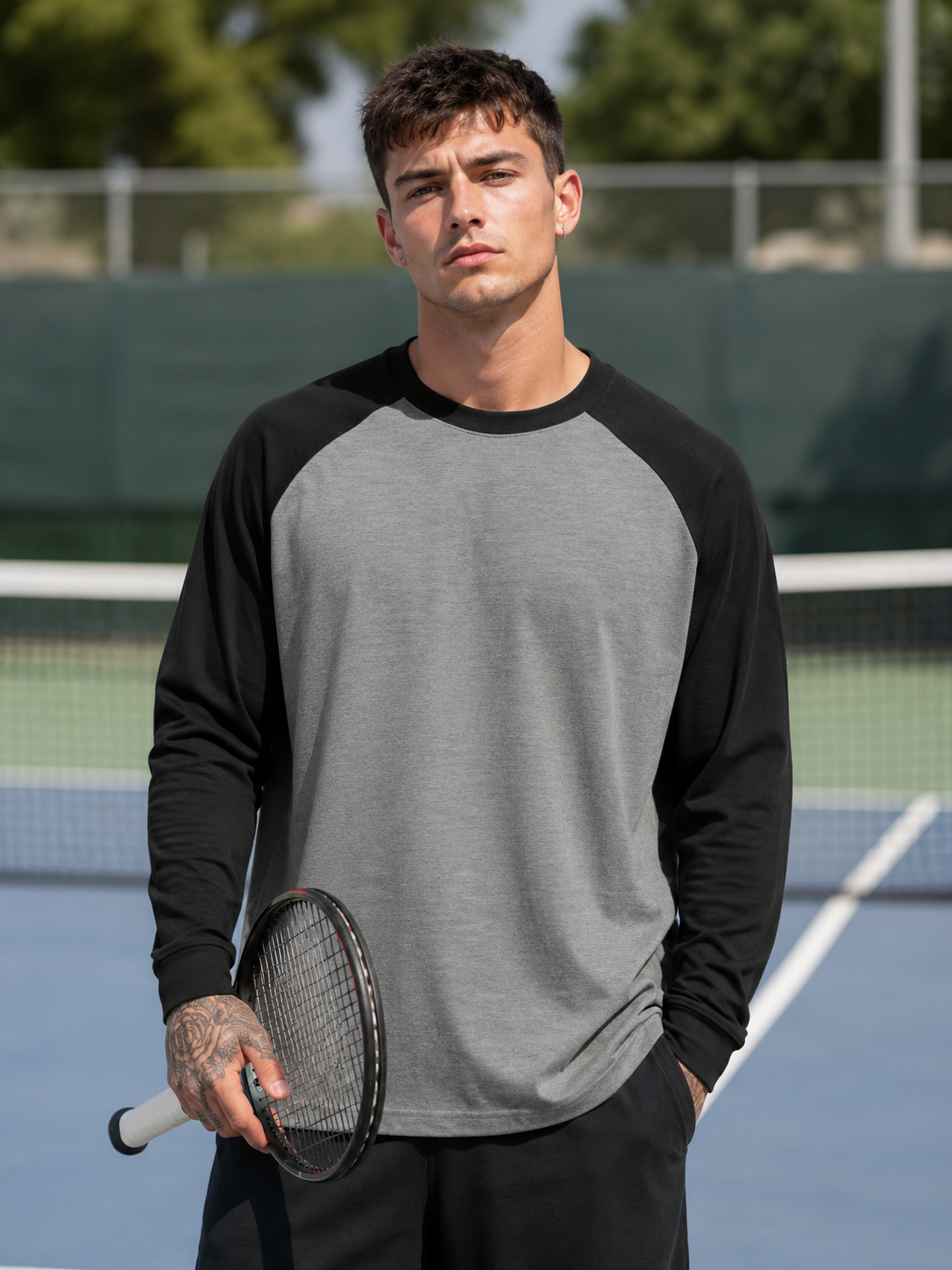 Men's Black Charcoal Melange Raglan T-Shirt